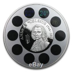 2014 Cook Islands 1oz Silver Proof Coin $5 Anders Celsius Built-in Thermometer