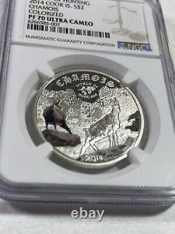 2014 Cook Islands $2 Colorized Chamois Silver Proof Graded PR 70 DCAM by NGC