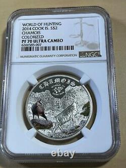 2014 Cook Islands $2 Colorized Chamois Silver Proof Graded PR70DCAM by NGC