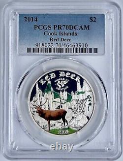 2014 Cook Islands $2 World of Hunting Series Red Deer Silver Coin PCGS PR70DCAM