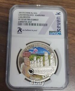 2014 Cook Islands $5 Silver Coin NGC PF70 Ultra Cameo Easter Island Rapa Nui