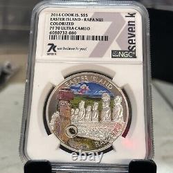 2014 Cook Islands. 999 Silver Proof $5 Easter Island NGC PF70 Ultra Cameo