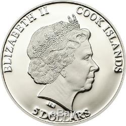 2014 Cook Islands, MOLDAVITE IMPACT meteorite coin! CONCAVE $5 silver proof+ box