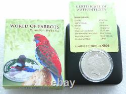 2014 Cook Islands Parrots 3-D Crimson Rosella $5 Five Dollar Silver Proof Coin