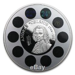 2014 Cook Islands Proof 1oz Silver $5 Anders Celsius Built-in Thermometer Rare