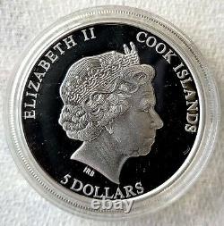 2014 Cook Islands Silver Proof Moldavite Tektite Genuine Embedded Fragment, CoA