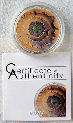 2014 Cook Islands Silver Proof Moldavite Tektite Genuine Embedded Fragment, CoA