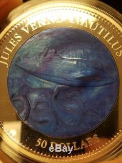 2014 Nautilus Cook Islands 5 oz 999 Silver $50 Coin Mother of Pearl Mintage