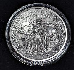 2015 Cook Islands 2 oz Antiqued Silver Norse Gods Freyr, Early Year Mintage