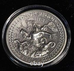2015 Cook Islands 2 oz Antiqued Silver Norse Gods Thor, Early Year Mintage