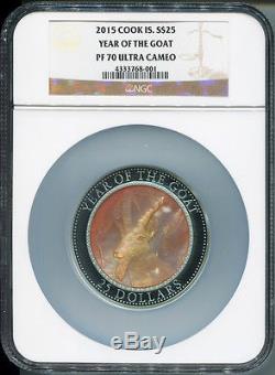 2015 Cook Islands $25 Year of the Goat. 5 Oz Silver NGC PF70 UC Mother of Pearl