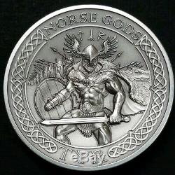 2015 TYR 2 oz Cook Islands Ultra High Relief. 999 Silver Norse $10 Mintage 1000
