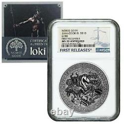 2016 $10 COOK ISLANDS NORSE GODS LOKI FIRST RELEASE NGC MS70 ANTIQUED WithCOA