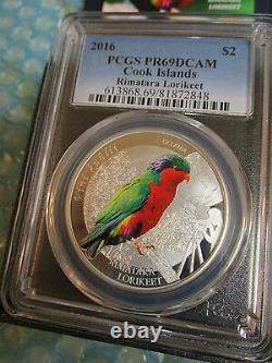 2016 $2 PCGS PR69DCAM Cook Islands Birding Rimatara Lorikeet 1/2 OZ Silver Coin