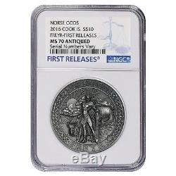 2016 2 oz Cook Islands Silver Norse Gods Freyr Ultra High Relief NGC MS 70 Antiq
