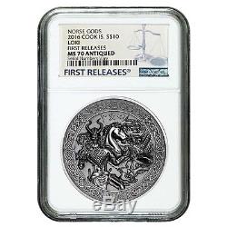 2016 2 oz Cook Islands Silver Norse Gods Loki Ultra High Relief NGC MS 70 Antiqu