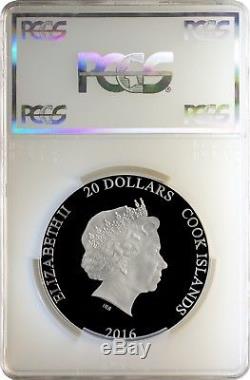 2016 $20 Cook Islands 90th Birthday QE II 100mm 3oz. PCGS PR70DCAM