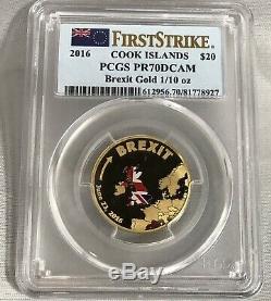 2016 $20 Cook Islands Brexit Colored 1/10oz 9999 Gold PCGS PR70DCAM First Strike
