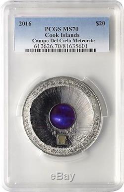 2016 $20 Cook Islands Campo Del Cielo Meteorite 3 oz. Silver Coin PCGS MS70