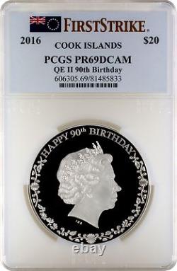 2016 $20 Cook Islands Silver 90th Birthday QE II 3oz. PCGS PR69DCAM First Strike 2016 $20 Cook Islands Silver 90th Birthday QE II 3oz. PCGS PR69DCAM First Strike