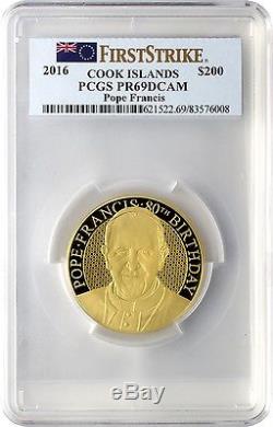 2016 $200 Cook Islands Pope Francis 1/2 oz. Gold Coin PCGS PR69DCAM First Strike