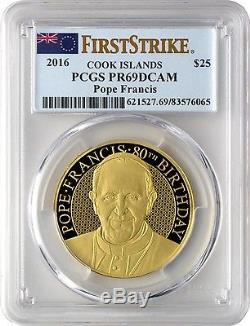 2016 $25 Cook Islands Pope Francis 1/4 oz. Gold Coin PCGS PR69DCAM First Strike