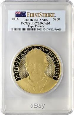 2016 $250 Cook Islands Pope Francis 1 oz. Gold Coin PCGS PR70DCAM First Strike