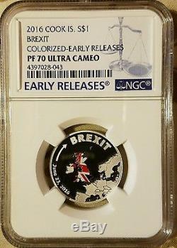 2016 Cook Islands Colorized Proof Silver Brexit Ngc Pf70 Uc Er Rare Low Pop