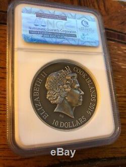 2016 COOK ISLANDS SILVER $10 NORSE GODS Heimdall NGC MS 70 ANTIQUED 2 OZ PERFECT