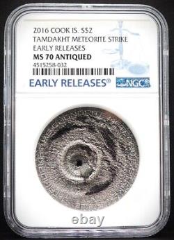 2016 Cook Island $2 Tamdakht Meteorite Strike 1/2oz Silver NGC MS70