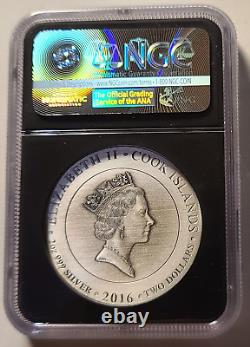 2016 Cook Islands $2 Gods of Olympus Poseidon NGC MS 70 Antiqued 2oz. 999 Silver