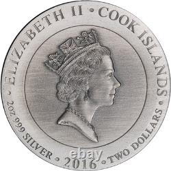 2016 Cook Islands 2 Ounce Silver $2 Gods of Olympus POSEIDON Antique Finish