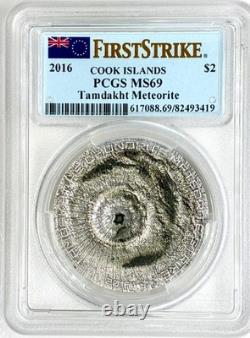 2016 Cook Islands $2 Tamdakht Meteorite First Strike PCGS MS69 with COA AND BOX
