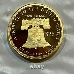 2016 Cook Islands $25 Liberty 1/2 Ounce. 24 Pure Gold