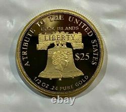 2016 Cook Islands $25 Liberty 1/2 Ounce. 24 Pure Gold