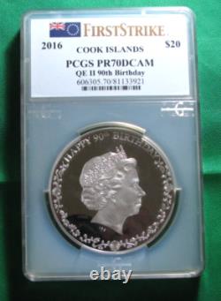 2016 Cook Islands 3 Ounce. 999 Silver Qe II 90th Birthday Pcgspf70dcam Bx2 #s691