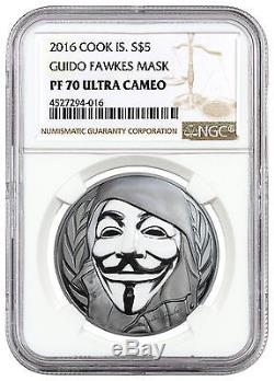 2016 Cook Islands $5 1 oz. Enameled Silver Guy Fawkes Mask NGC PF70 UC SKU46142