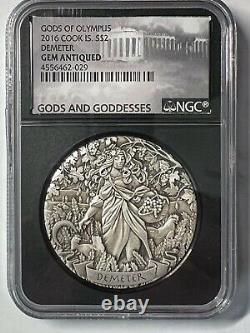 2016 Cook Islands DEMETER $2 2oz Silver Gods of Olympus Gem Antiqued NGC