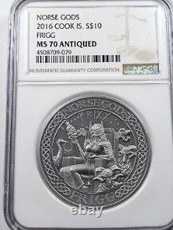 2016 Cook Islands Norse Gods Frigg 2 Oz Antiqued Silver Coin Ngc Ms 70