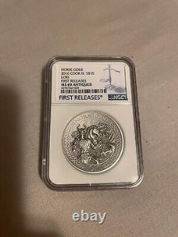 2016 Cook Islands Norse Gods Loki 2 oz Silver NGC MS69 Antiqued First Releases
