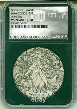 2016 Cook Islands S$2 Gods Of Olympus Demeter 2 Oz Black Core NGC MS70 Antiqued