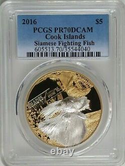 2016 Cook Islands Siamese Fighting Fish Silver Coin PCGS PR70 DCAM