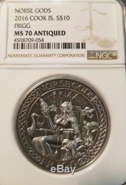 2016 Cook Islands Silver $10 Norse Gods Frigg Ngc Ms 70 Antiqued Perfection