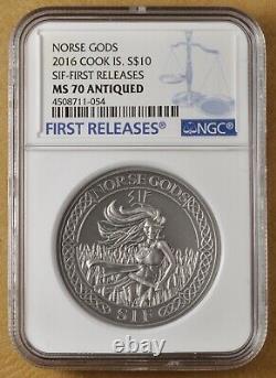 2016 Cook Islands Silver $10 Norse Gods Sif NGC MS 70 Antiqued
