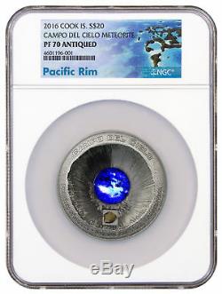2016 Cook Islands Silver $20 Campo Del Cielo Meteorite PF70 ANTIQUED NGC Coin