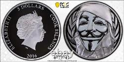 2016 GUY FAWKES MASK Anonymous V for Vendetta 1 Oz Silver Coin $5 Cook Islands