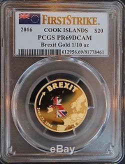 2016 Gold $20 Brexit Proof 1/10 oz Cook Islands PCGS PR69DCAM