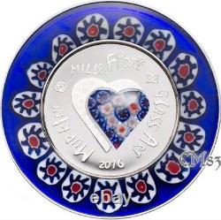 2016 MURRINE MILLEFIORI GLASS ART Venetian Murano Silver Coin 5$ Cook Islands