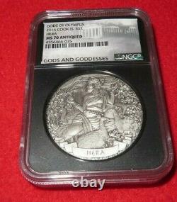 2016 NGC MS 70 COOK ISLAND 2oz Silver $2 GODS OF OLYMPUS HERA Antiqued