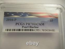 2016 P Cook Islands Proof Silver $5 Pearl Harbor 75th5 oz (. 999 fine) PCGS PR70